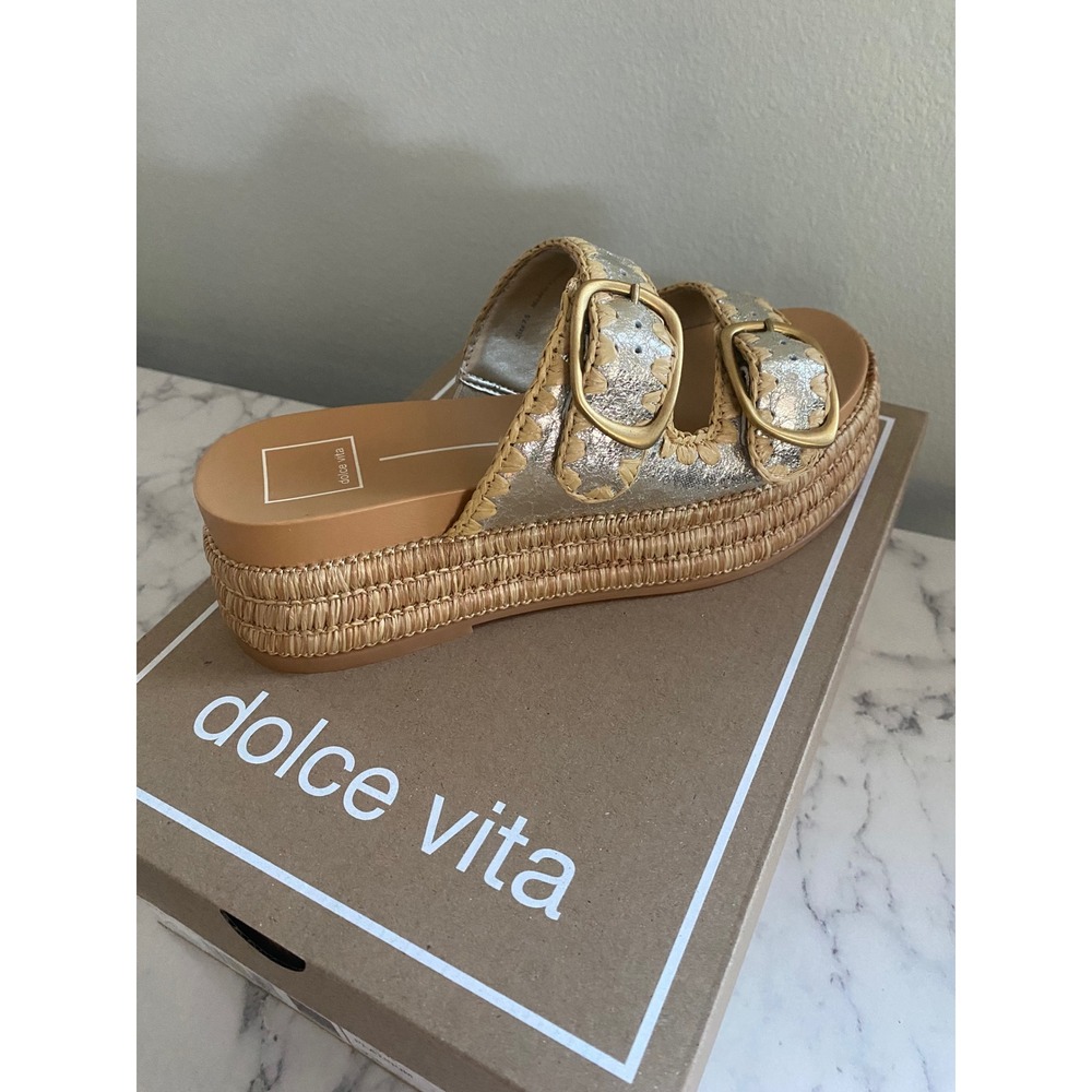 Dolce Vita Wanika Platinum Crackled Leather Platform Slide Sandals 7.5